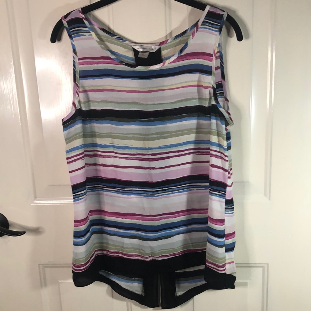 Buy 2 get 1 FREE w/$4.99 S&H Christopher Banks hi-lo watercolor blouse size Med